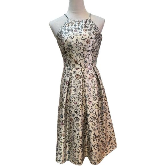 Floral Print Halter Midi‎ Dress Party Cocktail Special Occasion - Picture 1 of 9